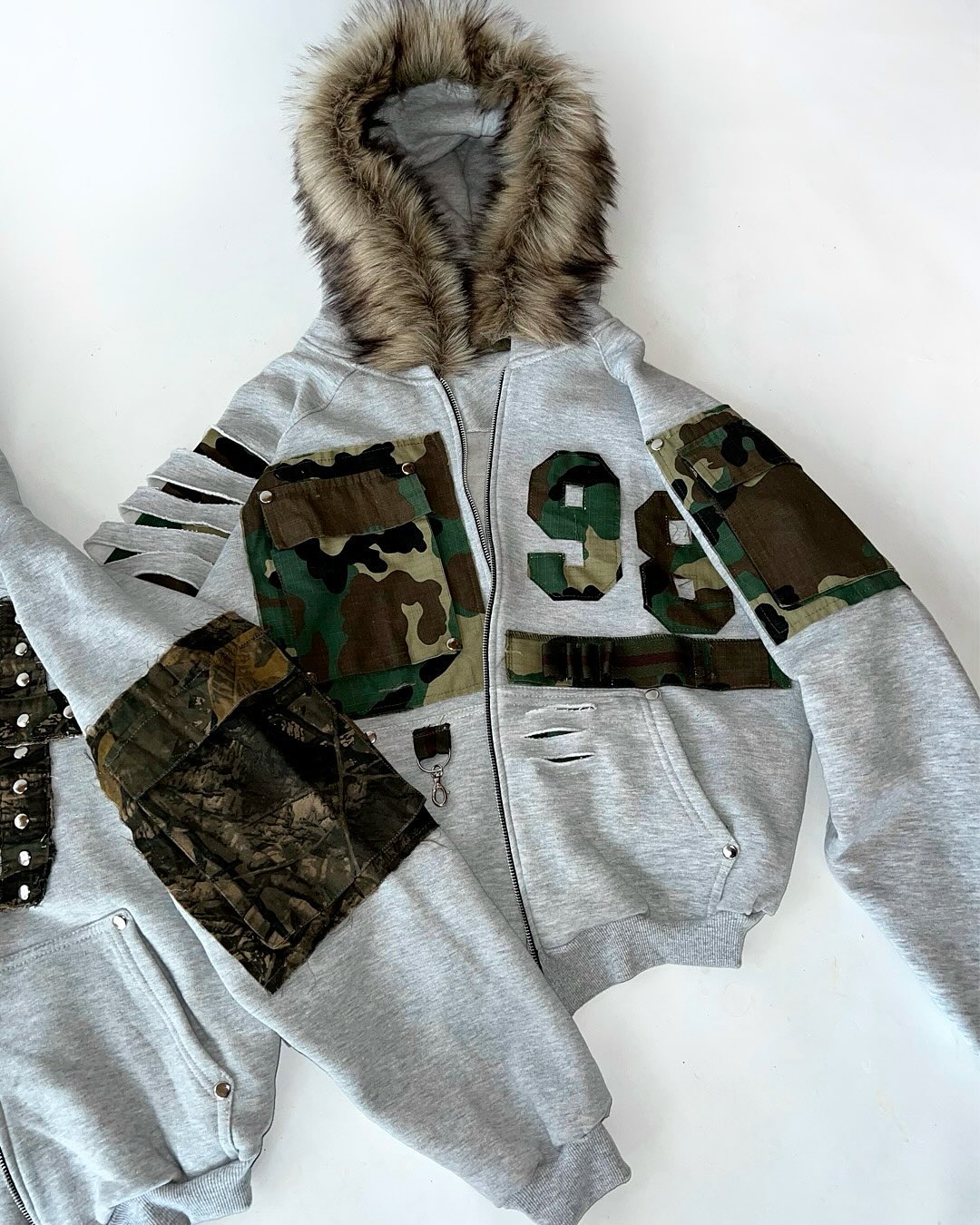 Camo Stitched Zip-Up Hoodie