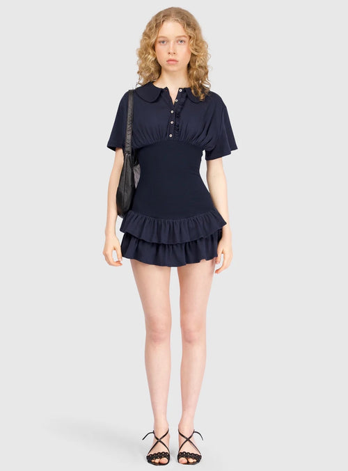 Collar Fitted Frill Dress