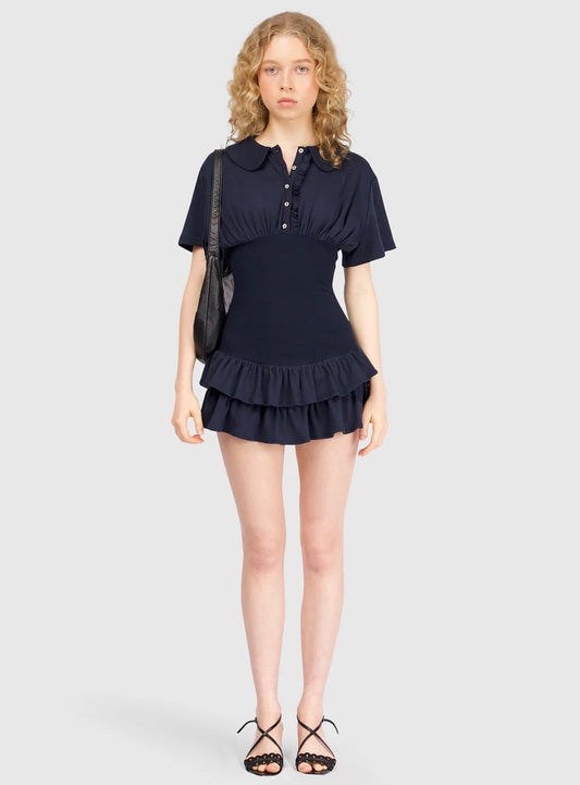 Collar Fitted Frill Dress