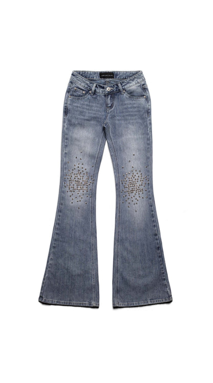 Flared Spiked Denim Jeans
