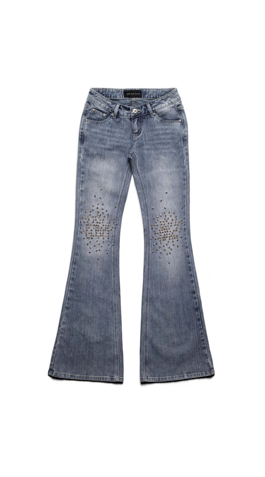 Flared Spiked Denim Jeans
